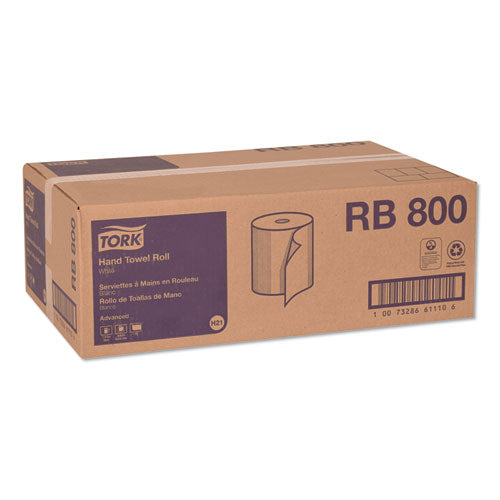 Image of Tork® Advanced Hardwound Roll Towel, 1-Ply, 7.88" x 800 ft, White, 6 Rolls/Carton