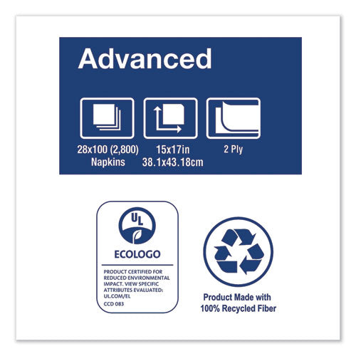 Image of Tork® Advanced Dinner Napkins, 2-Ply, 15" X 17", 1/8 Fold, White, 100/pk, 28 Pk/ct