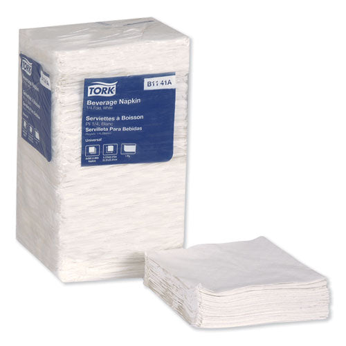 Image of Tork® Universal Beverage Napkin, 1-Ply,9.13 X 9.13, 1/4 Fold, Poly-Pack, White, 4000/carton