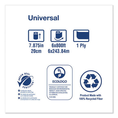Image of Tork® Universal Hand Towel Roll, 1-Ply, 7.88" x 800 ft, Natural, 6 Rolls/Carton