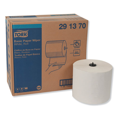 Image of Tork® Basic Paper Wiper Roll Towel, 1-Ply, 7.68" x 1,150 ft, White, 4 Rolls/Carton
