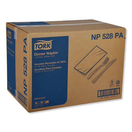 Image of Tork® Advanced Dinner Napkins, 2-Ply, 15" X 17", 1/8 Fold, White, 100/pk, 28 Pk/ct