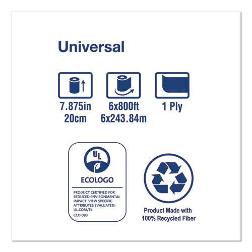 Image of Tork® Universal Hand Towel Roll, 1-Ply, 7.88" x 800 ft, White, 6 Rolls/Carton
