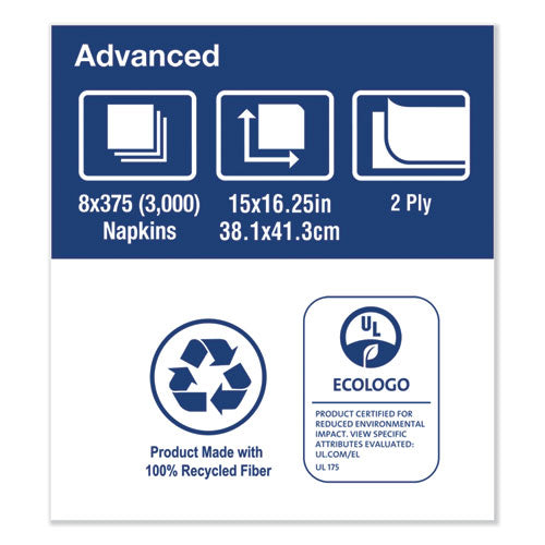 Image of Tork® Advanced Dinner Napkins, 2-Ply, 15" X 16.25", White, 375/pack, 8 Packs/carton