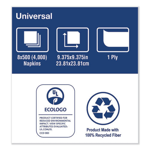 Image of Tork® Universal Beverage Napkin, 1-Ply,9.13 X 9.13, 1/4 Fold, Poly-Pack, White, 4000/carton