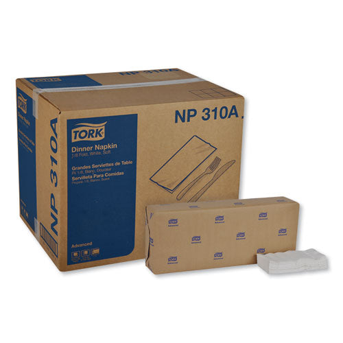 Image of Tork® Advanced Dinner Napkins, 2 Ply, 15" X 16.25", 1/8 Fold, White, 375/packs, 8 Packs/carton