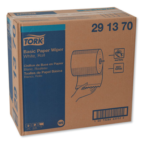Image of Tork® Basic Paper Wiper Roll Towel, 1-Ply, 7.68" x 1,150 ft, White, 4 Rolls/Carton