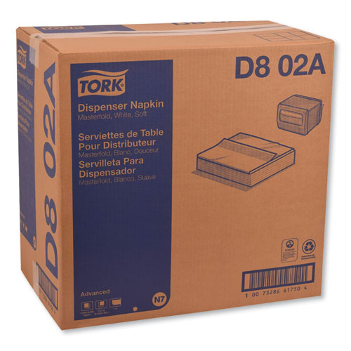 Image of Tork® Advanced Masterfold Dispenser Napkins, 1-Ply,12" X 17", White, 6000/carton