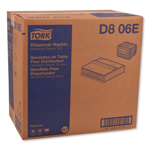 Image of Tork® Advanced Masterfold Dispenser Napkin, 1-Ply, 12" X 17", Natural, 500/pk, 12pk/ct