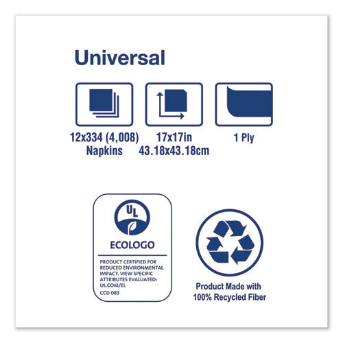 Image of Tork® Universal Dinner Napkins, 1-Ply, 17" X 17", 1/4 Fold, White, 4008/carton
