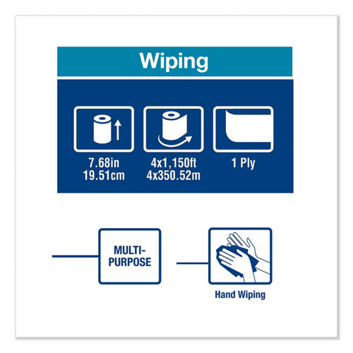 Image of Tork® Basic Paper Wiper Roll Towel, 1-Ply, 7.68" x 1,150 ft, White, 4 Rolls/Carton