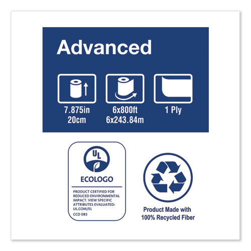 Image of Tork® Advanced Hardwound Roll Towel, 1-Ply, 7.88" x 800 ft, White, 6 Rolls/Carton