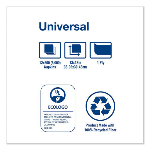 Image of Tork® Universal Masterfold Dispenser Napkins, 1-Ply, 13" X 12", White, 6000/carton