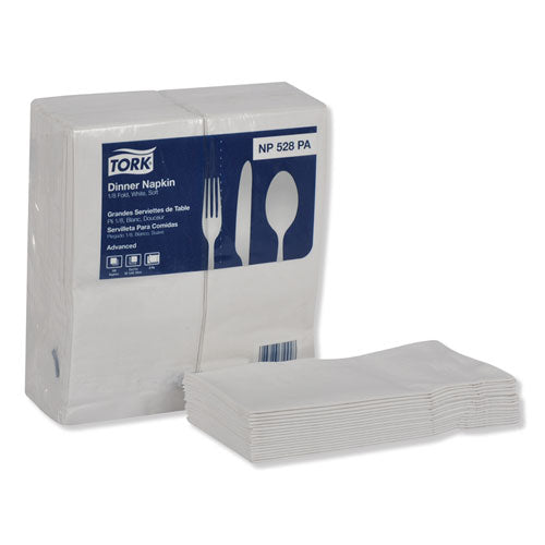 Image of Tork® Advanced Dinner Napkins, 2-Ply, 15" X 17", 1/8 Fold, White, 100/pk, 28 Pk/ct