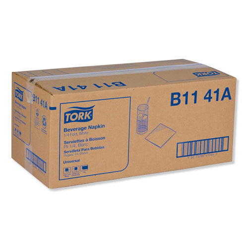 Image of Tork® Universal Beverage Napkin, 1-Ply,9.13 X 9.13, 1/4 Fold, Poly-Pack, White, 4000/carton