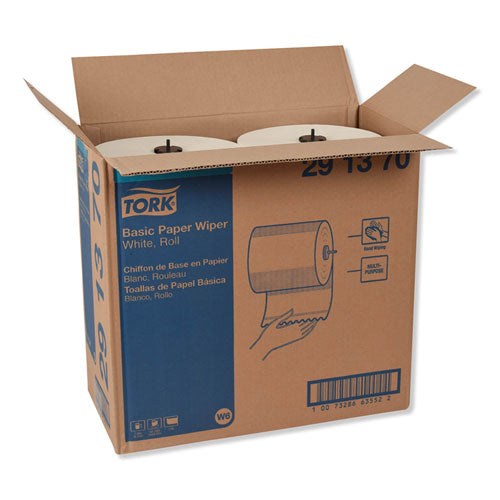 Image of Tork® Basic Paper Wiper Roll Towel, 1-Ply, 7.68" x 1,150 ft, White, 4 Rolls/Carton