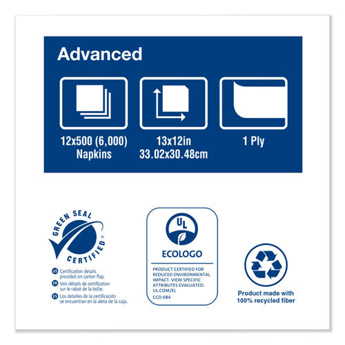Image of Tork® Advanced Soft Minifold Dispenser Napkins, 1-Ply,13" X 12", Natural, 6000/carton