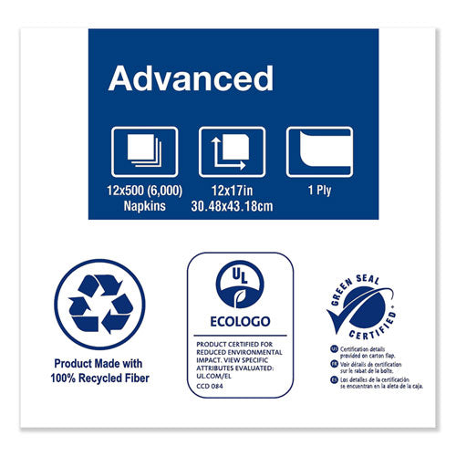 Image of Tork® Advanced Masterfold Dispenser Napkin, 1-Ply, 12" X 17", Natural, 500/pk, 12pk/ct