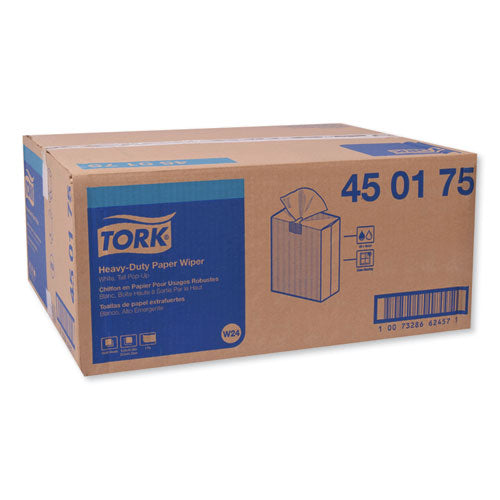 Image of Tork® Heavy-Duty Paper Wiper, 1-Ply, 9.25 x 16.25, Unscented, White, 90 Wipes/Box, 10 Boxes/Carton