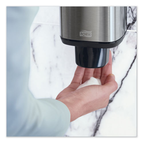 Image of Tork® Foam Skincare Manual Dispenser, 1 L Bottle; 33 Oz Bottle, 4.25 X 4.25 X 11.38, Stainless Steel