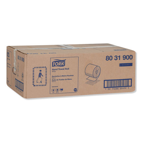 Image of Tork® Universal Hand Towel Roll, Notched, 1-Ply, 8" x 800 ft, White, 6 Rolls/Carton