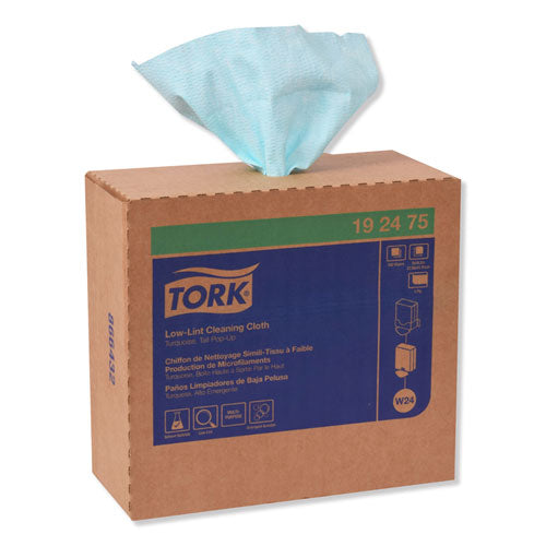 Image of Tork® Low-Lint Cleaning Cloth, 1-Ply, 9 x 16.5, Unscented, Turquoise, 100/Box, 8 Boxes/Carton