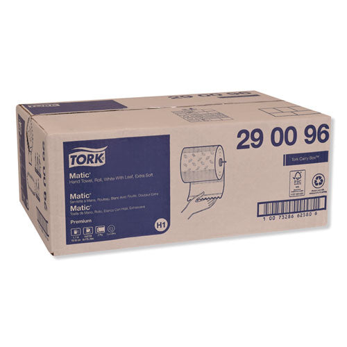 Image of Tork® Premium Soft Matic Hand Towel Roll, 2-Ply, 7.7 x 575 ft, White, 704/Roll, 6 Rolls/Carton