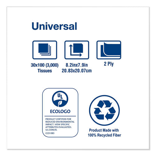 Image of Tork® Universal Facial Tissue, 2-Ply, White, 100 Sheets/box, 30 Boxes/carton