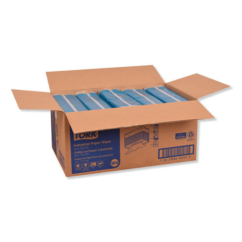 Image of Tork® Industrial Paper Wiper, 4-Ply, 12.8 x 16.4, Unscented, Blue, 90/Pack, 5 Packs/Carton