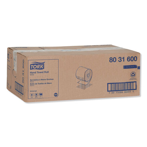 Image of Tork® Universal Hand Towel Roll, Notched, 1-Ply, 7.5" x 630 ft, White, 6 Rolls/Carton