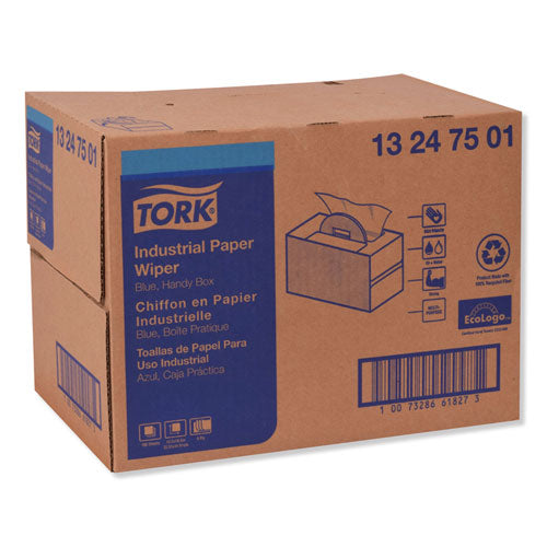 Image of Tork® Industrial Paper Wiper, 4-Ply, 12.8 x 16.5, Unscented, Blue, 180/Carton
