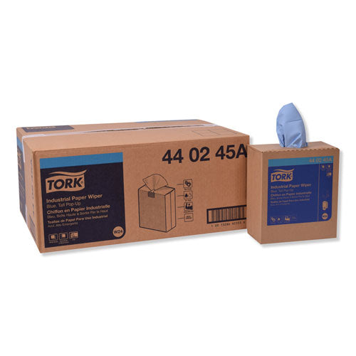 Image of Tork® Industrial Paper Wiper, 4-Ply, 8.54 x 16.5, Unscented, Blue, 90 Towels/Box, 10 Boxes/Carton