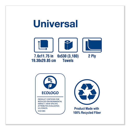 Image of Tork® Centerfeed Hand Towel, 2-Ply, 7.6 X 11.75, White, 530/roll, 6 Roll/carton