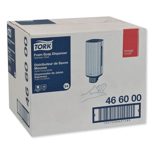 Image of Tork® Foam Skincare Manual Dispenser, 1 L Bottle; 33 Oz Bottle, 4.25 X 4.25 X 11.38, Stainless Steel