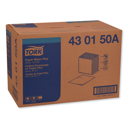 Image of Tork® Paper Wiper Plus, 12.5 X 13, White, 1/4 Fold, 90/pack, 12 Packs/carton