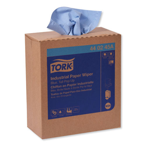 Image of Tork® Industrial Paper Wiper, 4-Ply, 8.54 x 16.5, Unscented, Blue, 90 Towels/Box, 10 Boxes/Carton