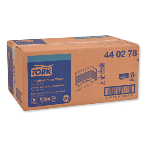 Image of Tork® Industrial Paper Wiper, 4-Ply, 12.8 x 16.4, Unscented, Blue, 90/Pack, 5 Packs/Carton