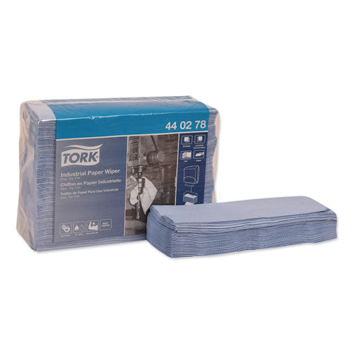 Image of Tork® Industrial Paper Wiper, 4-Ply, 12.8 x 16.4, Unscented, Blue, 90/Pack, 5 Packs/Carton