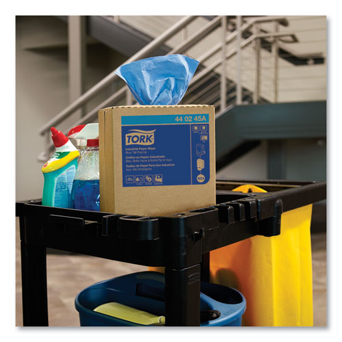 Image of Tork® Industrial Paper Wiper, 4-Ply, 8.54 x 16.5, Unscented, Blue, 90 Towels/Box, 10 Boxes/Carton