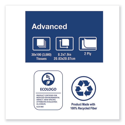 Image of Tork® Advanced Facial Tissue, 2-Ply, White, Flat Box, 100 Sheets/box, 30 Boxes/carton