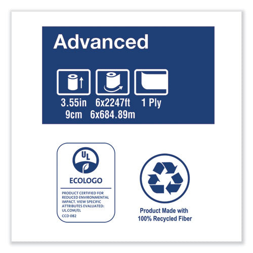 Image of Tork® Advanced Jumbo Roll Bath Tissue, Septic Safe, 1-Ply, White, 3.48" x 2,247 ft, 6 Rolls/Carton