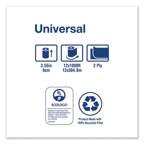 Image of Tork® Universal Jumbo Bath Tissue, Septic Safe, 2-Ply, White, 3.48" X 1,000 Ft, 12/carton