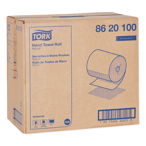 Image of Tork® Universal Hand Towel Roll, Notched, 1-Ply, 8" x 425 ft, Natural, 12 Rolls/Carton