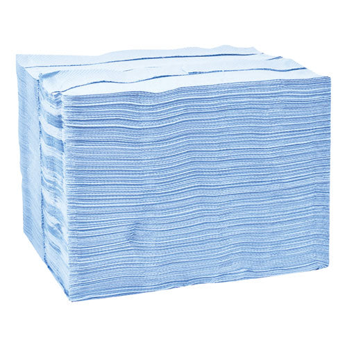 Image of Tork® Industrial Paper Wiper, 4-Ply, 12.8 x 16.5, Unscented, Blue, 180/Carton