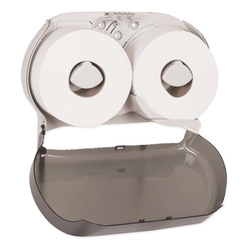 Image of Tork® Twin Jumbo Roll Bath Tissue Dispenser, 19.29 X 5.51 X 11.83, Smoke/gray