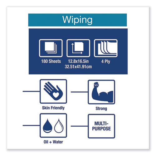 Image of Tork® Industrial Paper Wiper, 4-Ply, 12.8 x 16.5, Unscented, Blue, 180/Carton