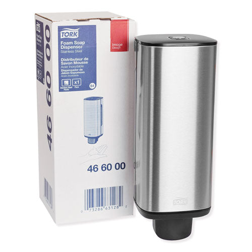 Image of Tork® Foam Skincare Manual Dispenser, 1 L Bottle; 33 Oz Bottle, 4.25 X 4.25 X 11.38, Stainless Steel
