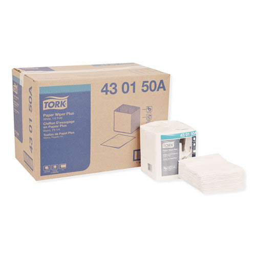 Image of Tork® Paper Wiper Plus, 12.5 X 13, White, 1/4 Fold, 90/pack, 12 Packs/carton
