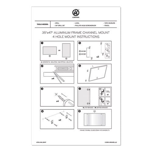 Image of U Brands PINIT Magnetic Dry Erase Board, 48" x 36" (Actual Size: 47" x 35"), White Surface, Satin Aluminum Frame