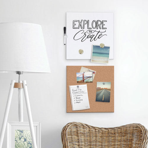 Image of U Brands Frameless Tile Board Value Pack, (1) Tan Bulletin Board, (1) White Magnetic Dry Erase Board, 14" x 14"